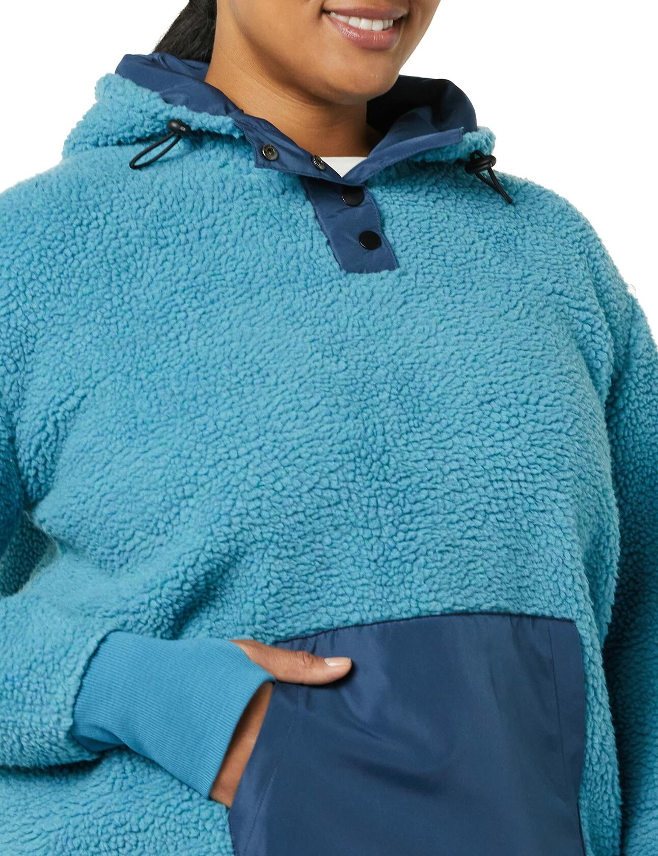 Amazon Essentials Women's Teddy Fleece Hoodie Jacket Teal Blue Size 1X