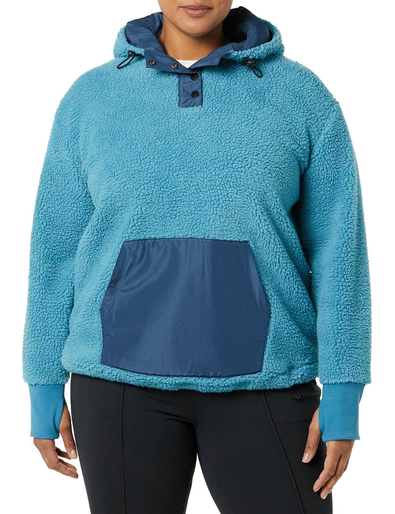 Amazon Essentials Women's Teddy Fleece Hoodie Jacket Teal Blue Size 1X