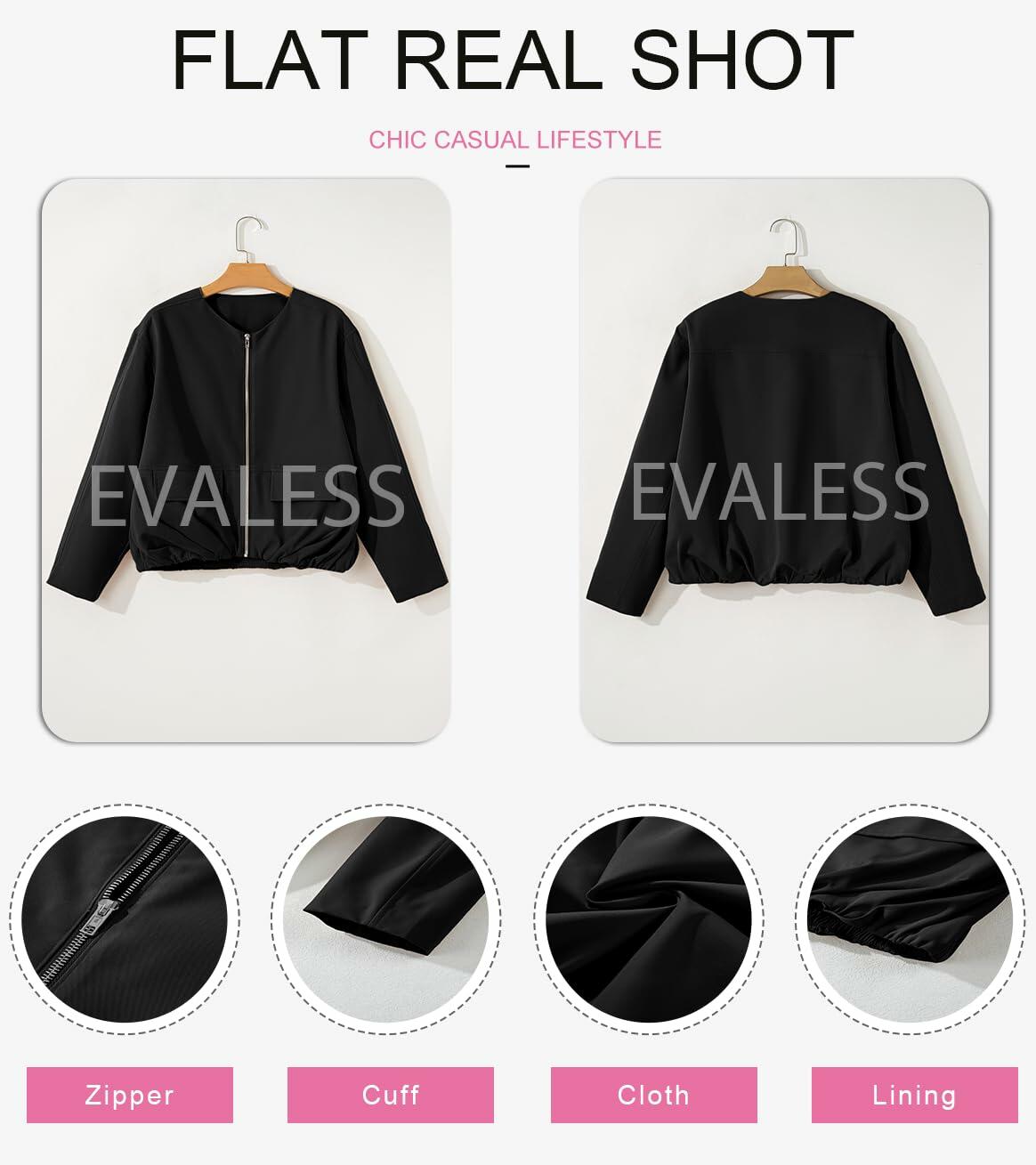 EVALESS Women's Bomber Jacket Lightweight Zip Up Black Size XXL