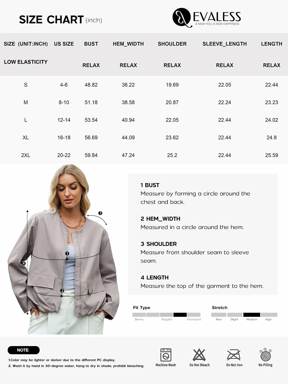 EVALESS Women's Bomber Jacket Lightweight Zip Up Black Size XXL