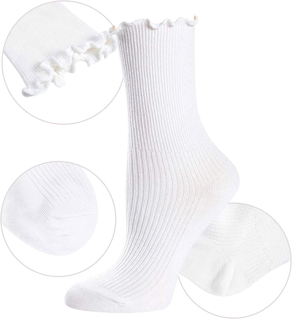 sockfun Women's Ruffle Socks 80% Cotton White 4 Pack - Size M