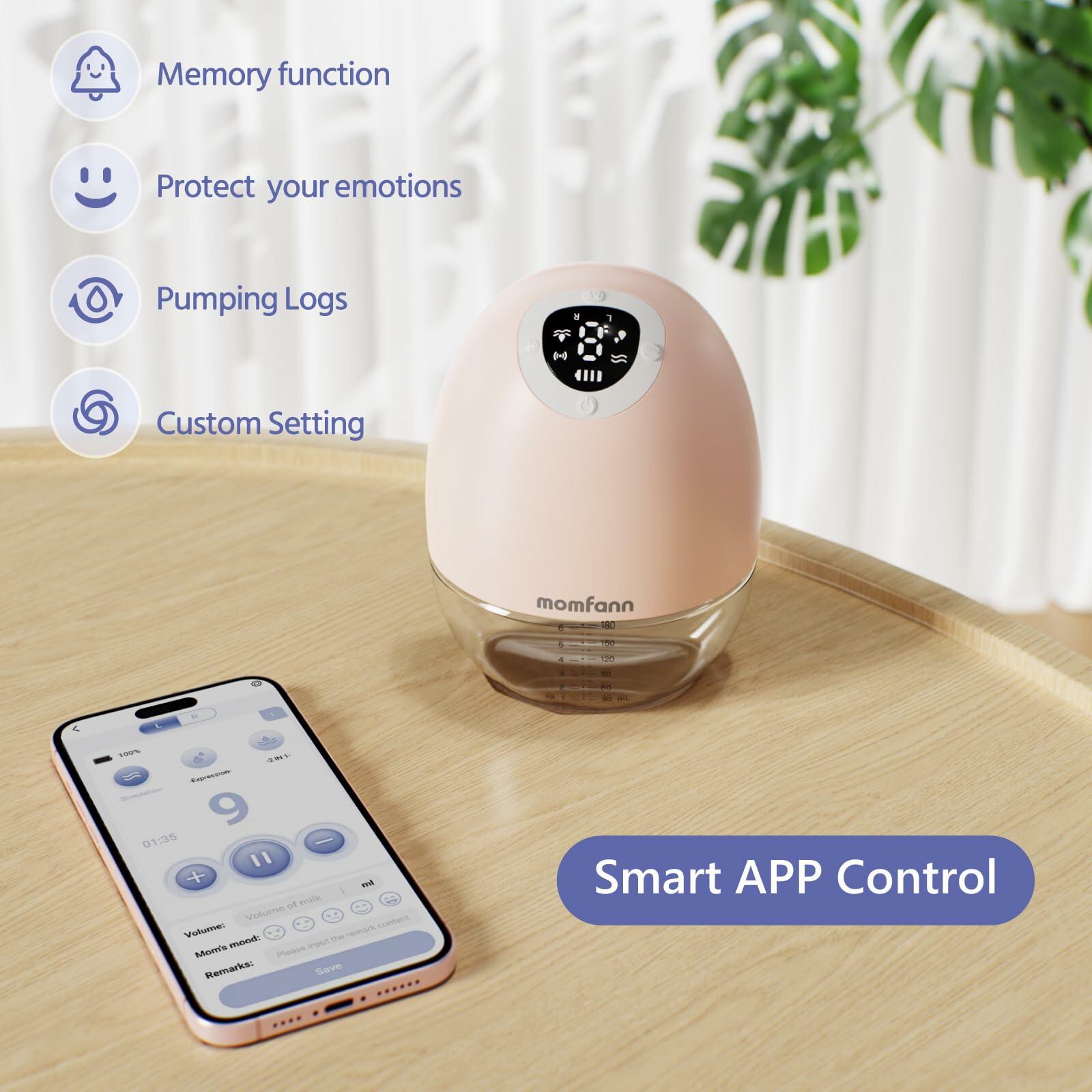 MOMFANN Electric Wearable Double Breast Pump Hands-Free APP Control Beige