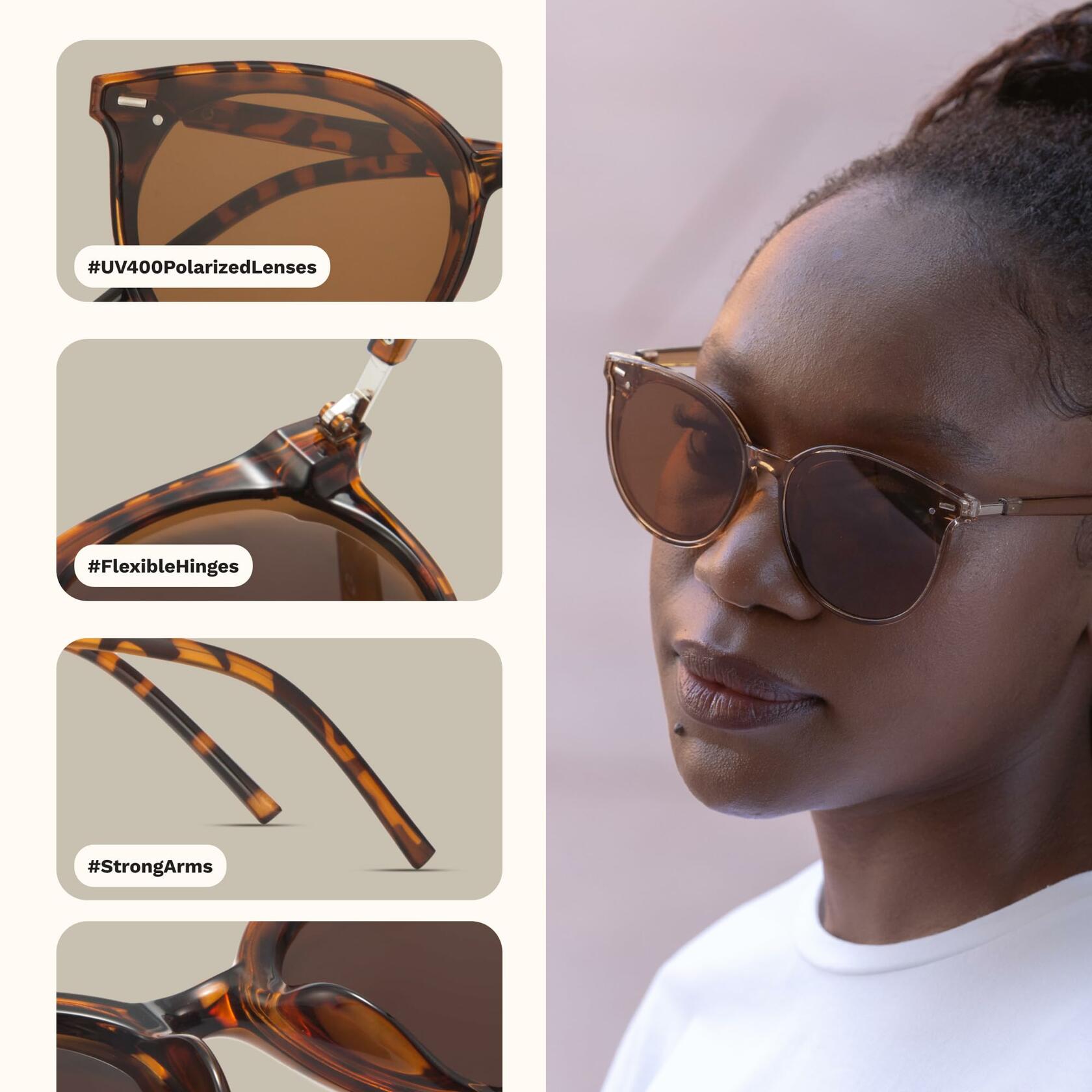 livho Polarized Retro Round Sunglasses Women Dark Tortoise/Brown Size Medium