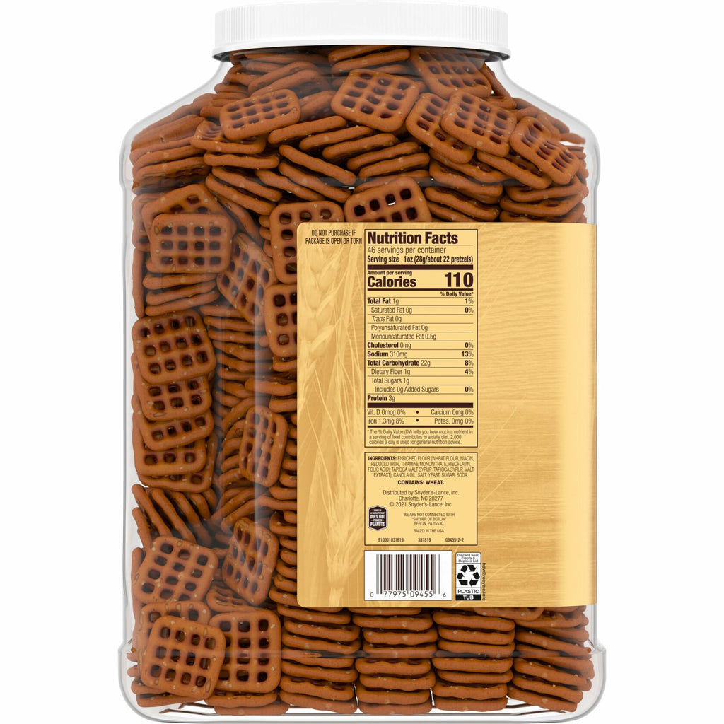 BestBy07/25 Snyder's of Hanover Pretzel Snaps Crunchy Snack 46 Oz Canister