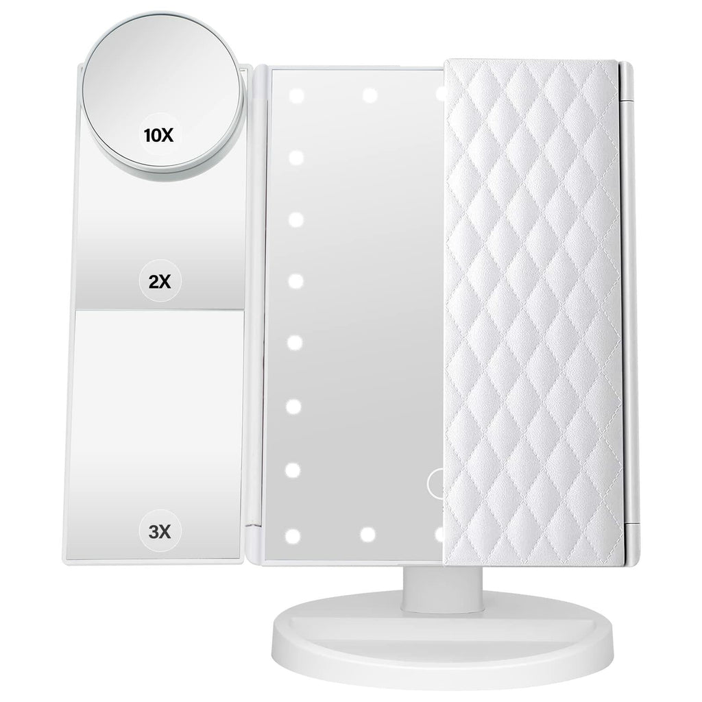 DenCert Makeup Mirror Vanity Mirror 1X-10X Magnification Touch Control White