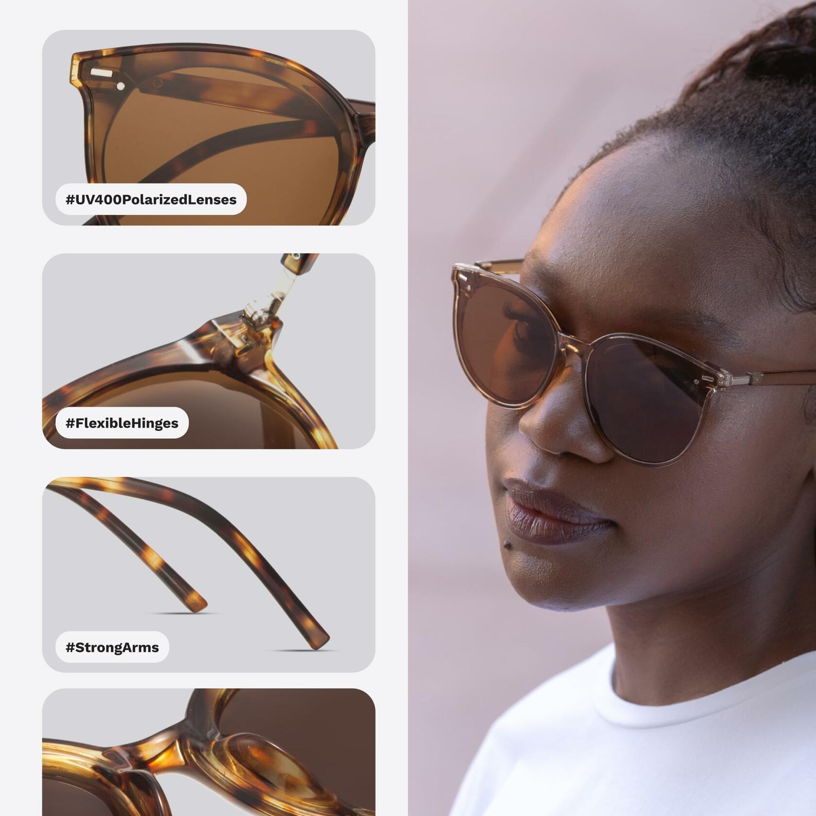 livho Polarized Retro Round Sunglasses Women Oversized Black