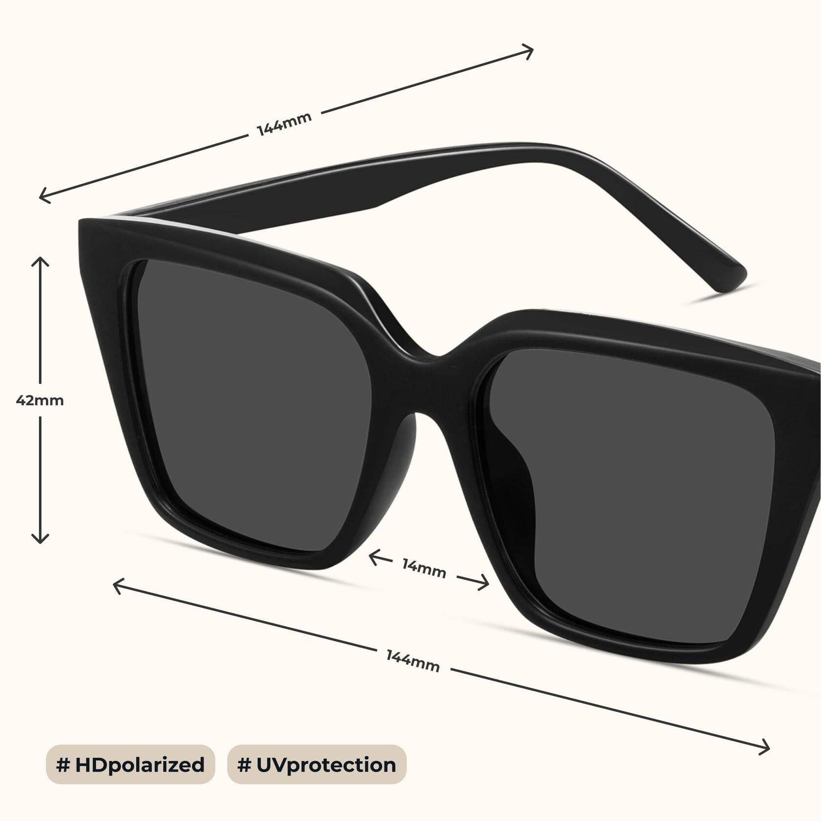 miyya Cat Eye Polarized Sunglasses Women UV Protection Black