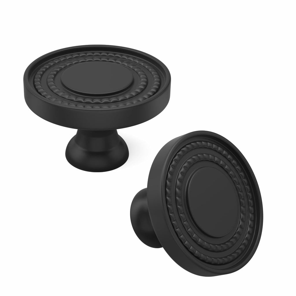 Leulan 10 Pack Zinc Alloy Knurled Cabinet Knobs Matte Black Drawer Hardware