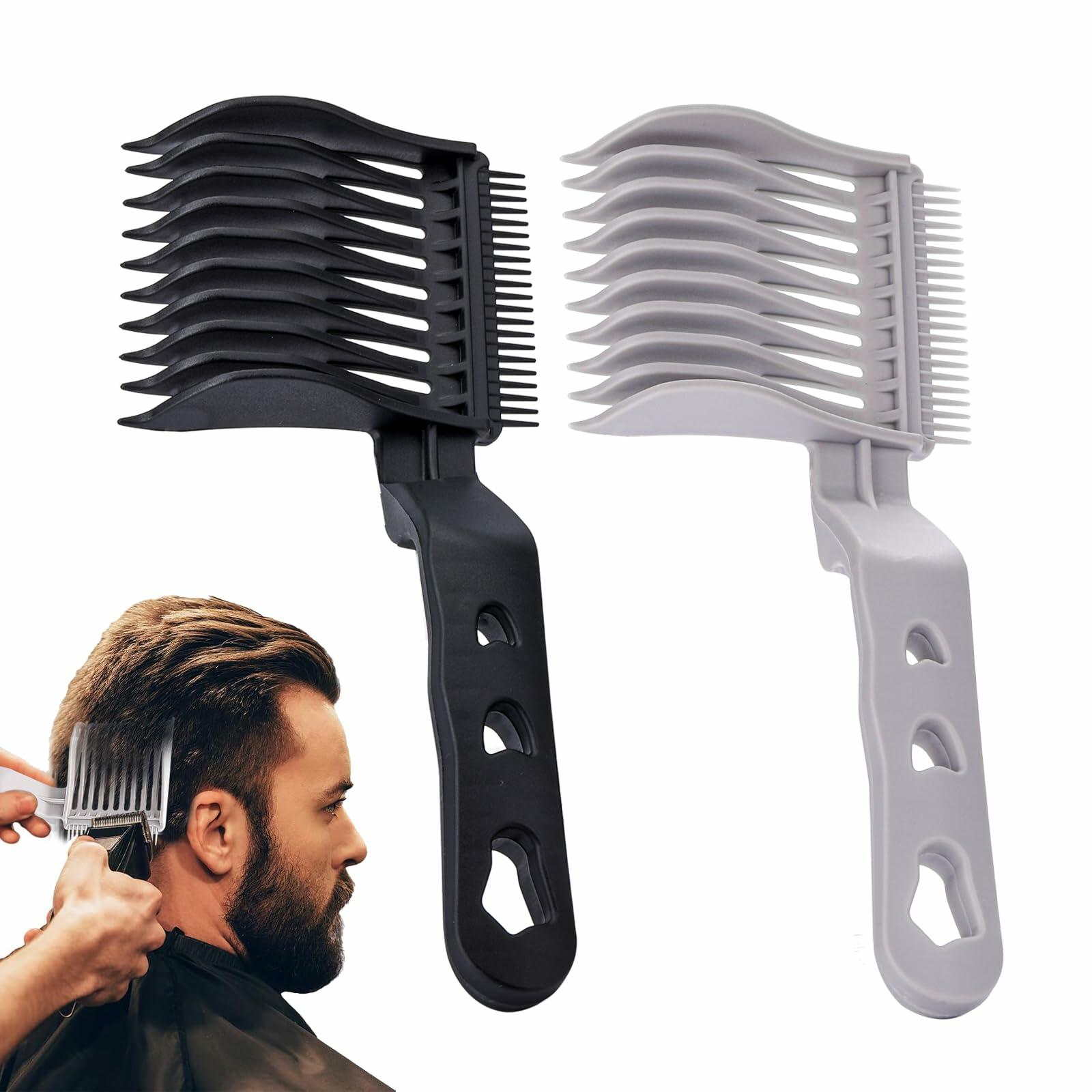 Juszok 2Pcs Fade Comb Barber Hair Cut Hair Fade Tool Black Grey