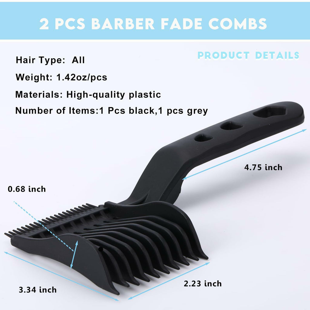 Juszok 2Pcs Fade Comb Barber Hair Cut Hair Fade Tool Black Grey