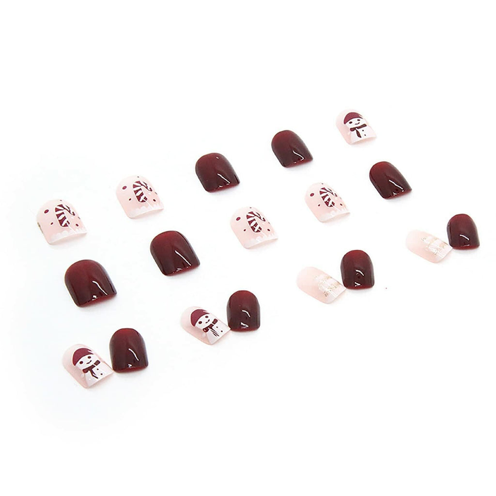 Christmas Press On Nails Red Gold Snowflake Short Acrylic Square Set