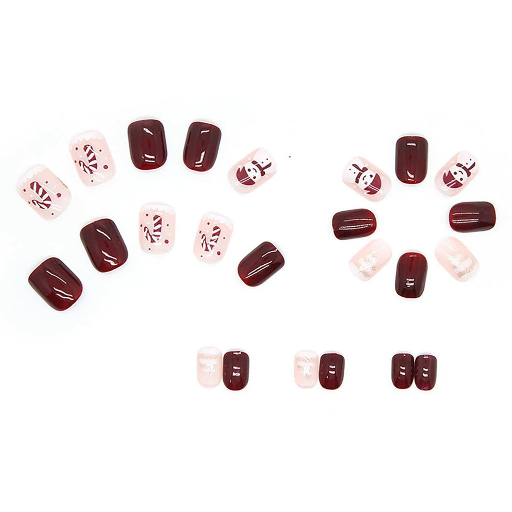 Christmas Press On Nails Red Gold Snowflake Short Acrylic Square Set