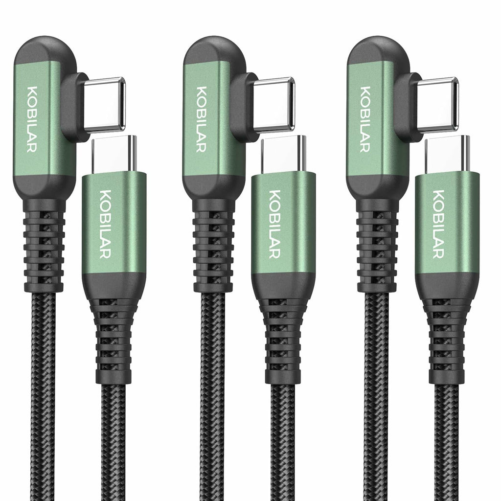 Kobilar USB C Charger Cord Right Angle Fast Charger 3 Pack 1.5/5/10ft Black