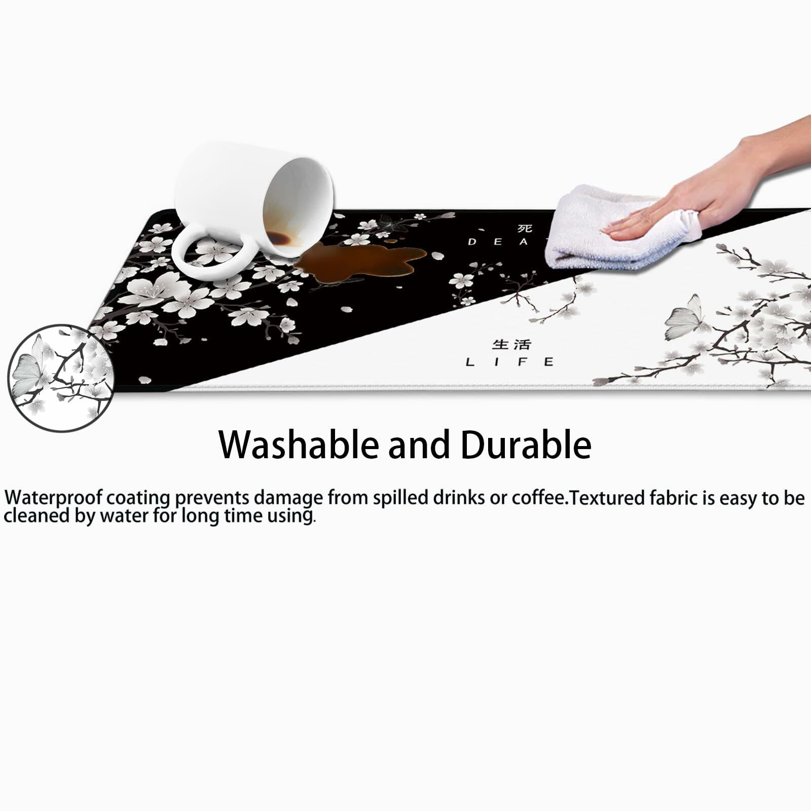 IF FEEL Cherry Blossom Yin Yang Mouse Pad XL Black White 31.5x11.8in