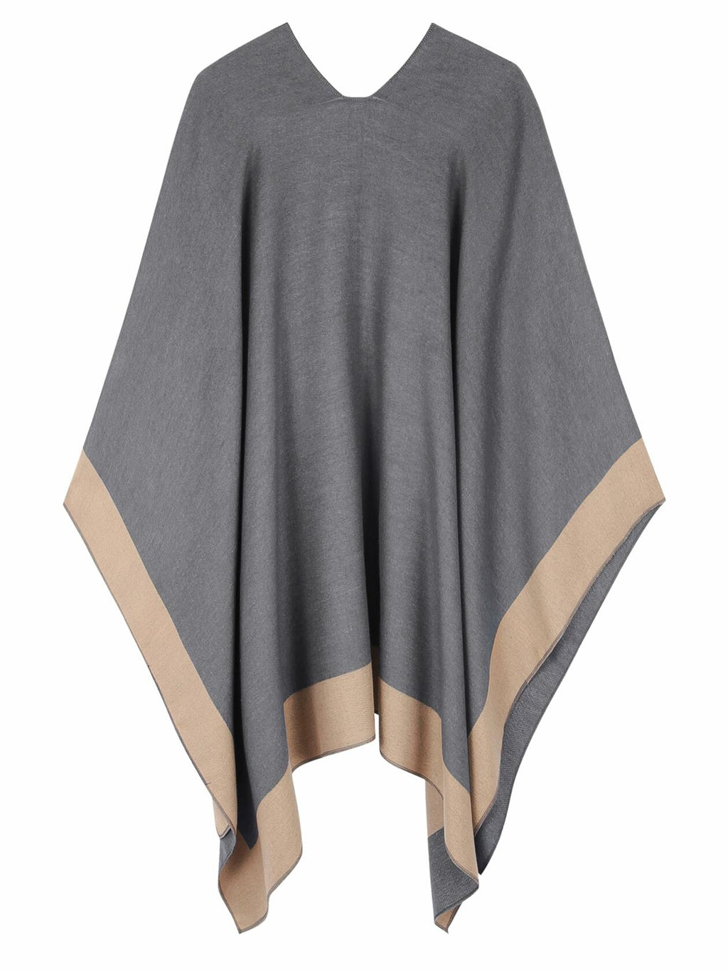 MissShorthair Women's Shawl Wrap Poncho Reversible Dark Gray Beige