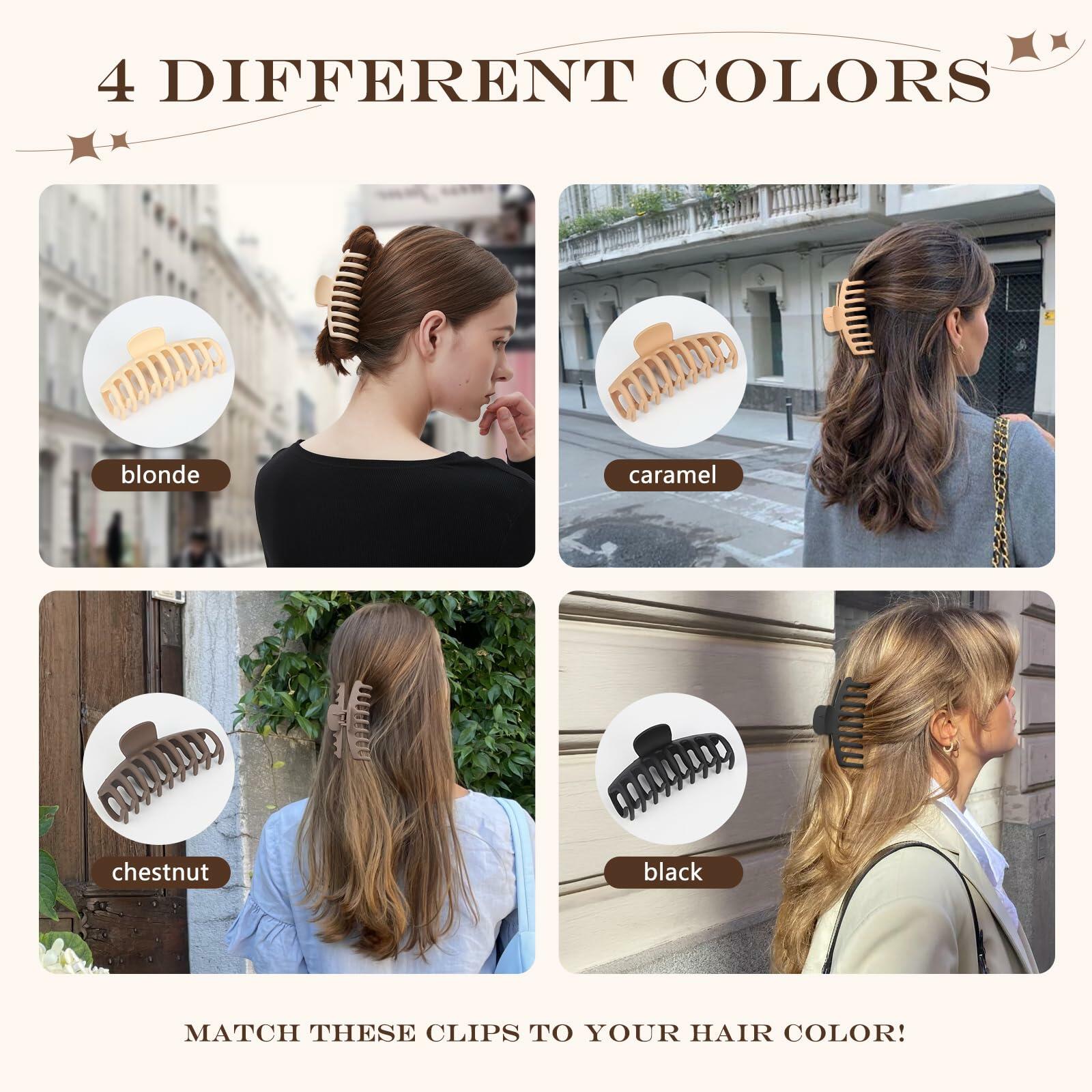 Hair Accessories Matte Non-Slip Large Claw Hair Clips for Thick Hair 4 Pack