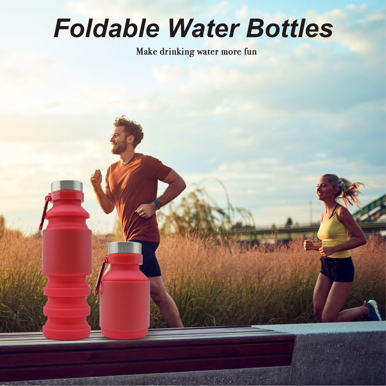 Mitour Collapsible Silicone Water Bottle 550ml Red BPA Free Foldable Reusable