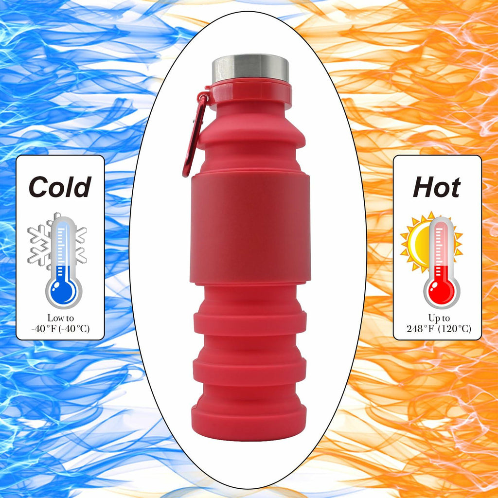 Mitour Collapsible Silicone Water Bottle 550ml Red BPA Free Foldable Reusable
