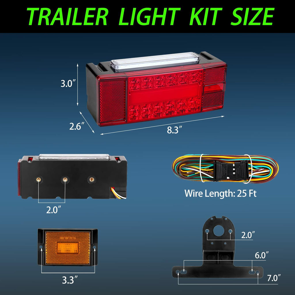 Serlainxin LED Boat Trailer Lights Rectangular Waterproof Combo Stop Turn