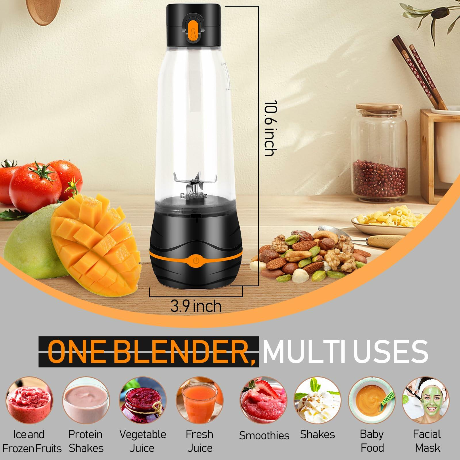 Portable Blender USB Mini 6 Blades 17Oz To Go Travel Black