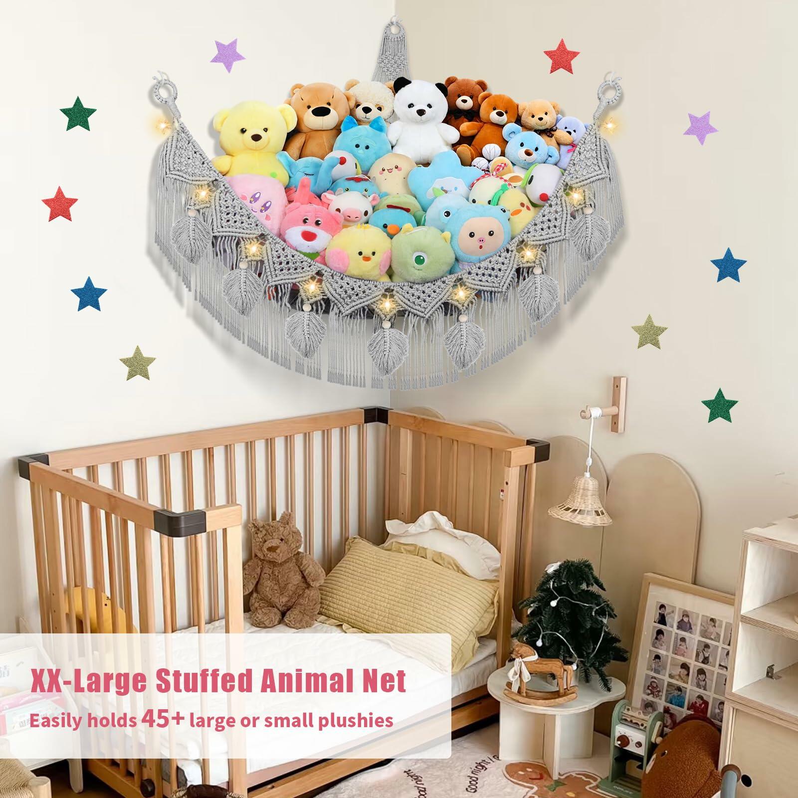 iHansee 56" Jumbo Stuffed Animals Hammock w/ LED Star Light Gray