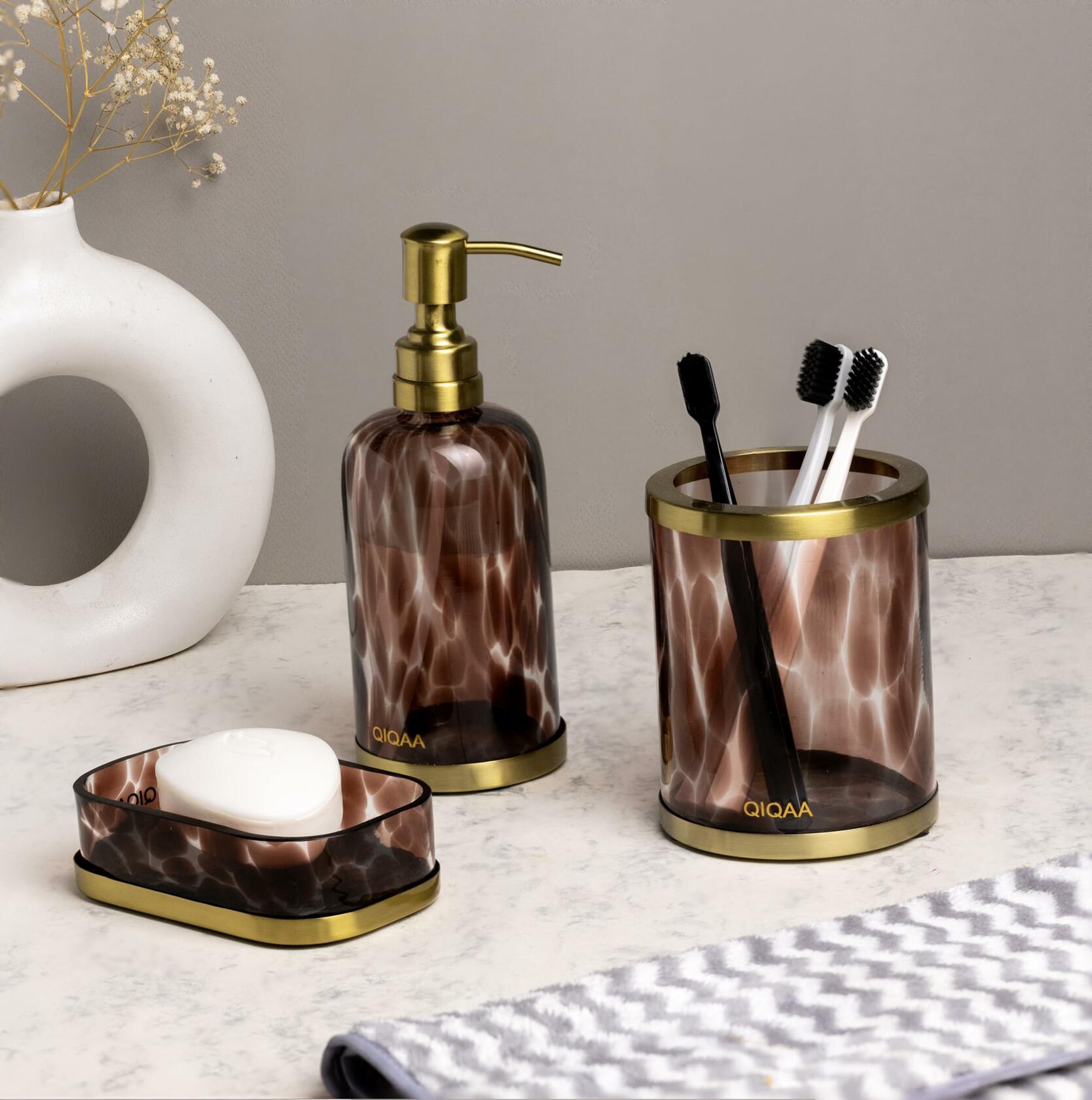 Tortoise Glass Soap Dispenser Vintage 4x8.25 for Bathroom Kitchen Handmade