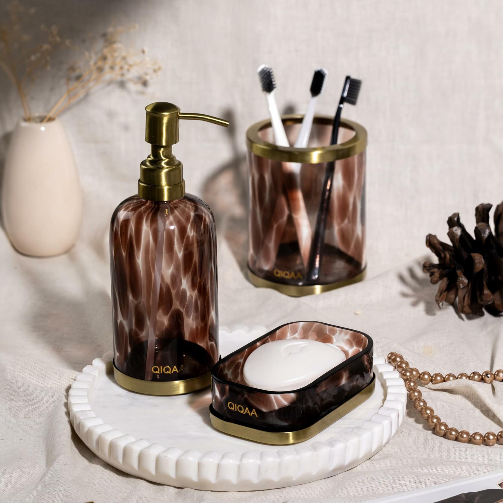Tortoise Glass Soap Dispenser Vintage 4x8.25 for Bathroom Kitchen Handmade