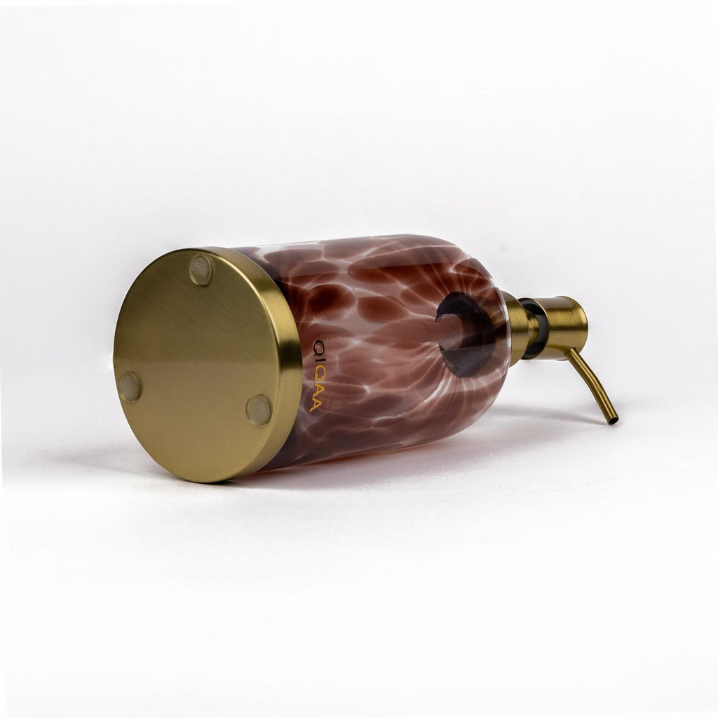 Tortoise Glass Soap Dispenser Vintage 4x8.25 for Bathroom Kitchen Handmade