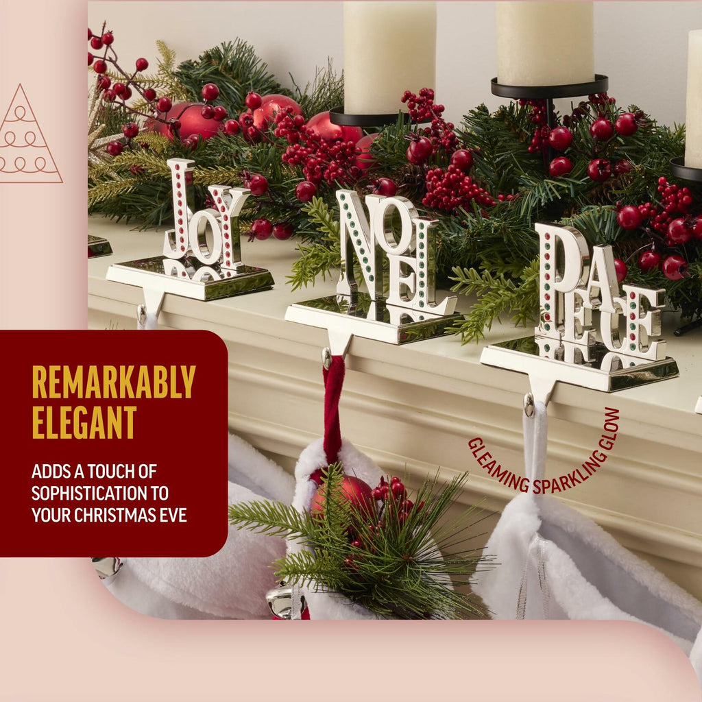 Klikel Stocking Holder Set of 2 Shiny Silver Metal Christmas Mantel Hooks