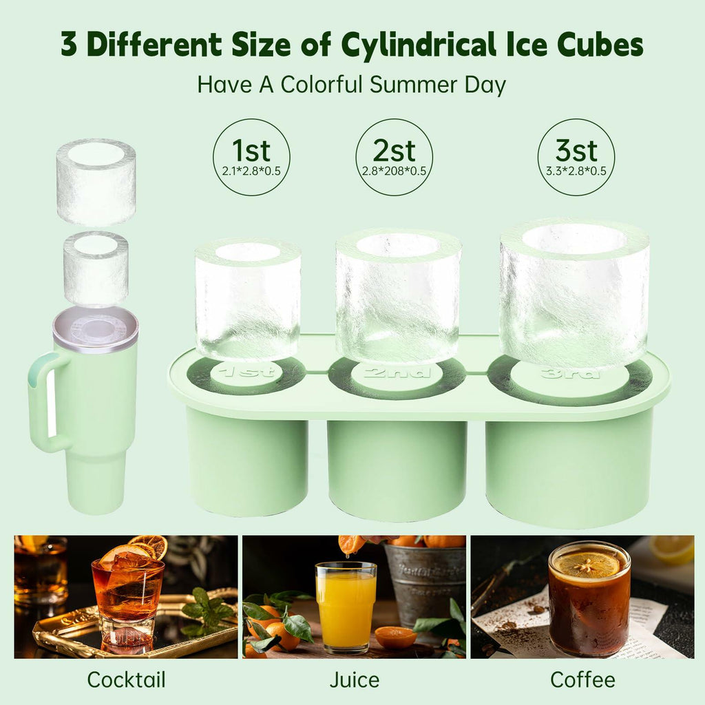 DOKKOM Ice Mold for Stanley Cup 20/30/40oz Tumbler Silicone Green 3-in-1