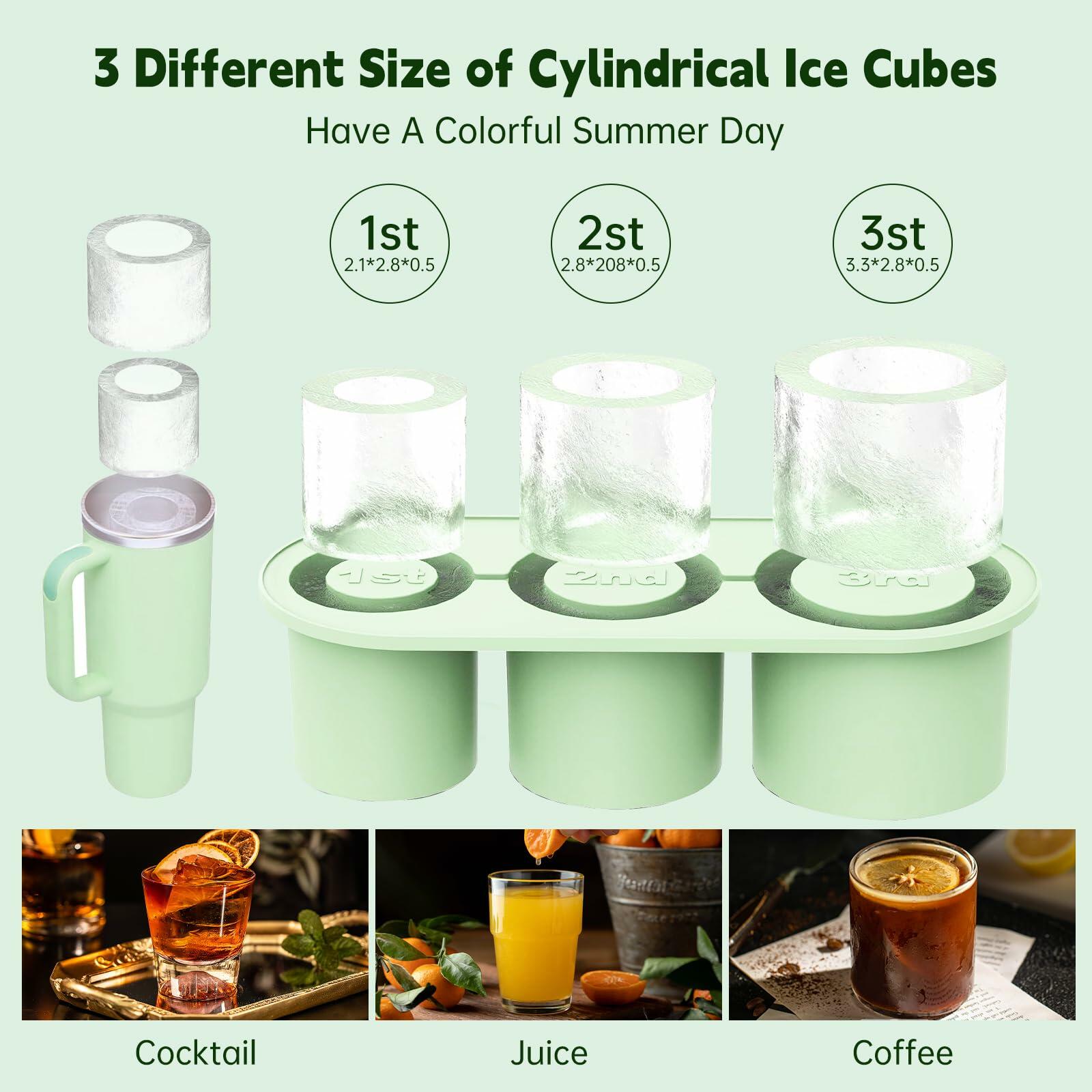 DOKKOM Ice Mold for Stanley Cup 20/30/40oz Tumbler Silicone Green 3-in-1