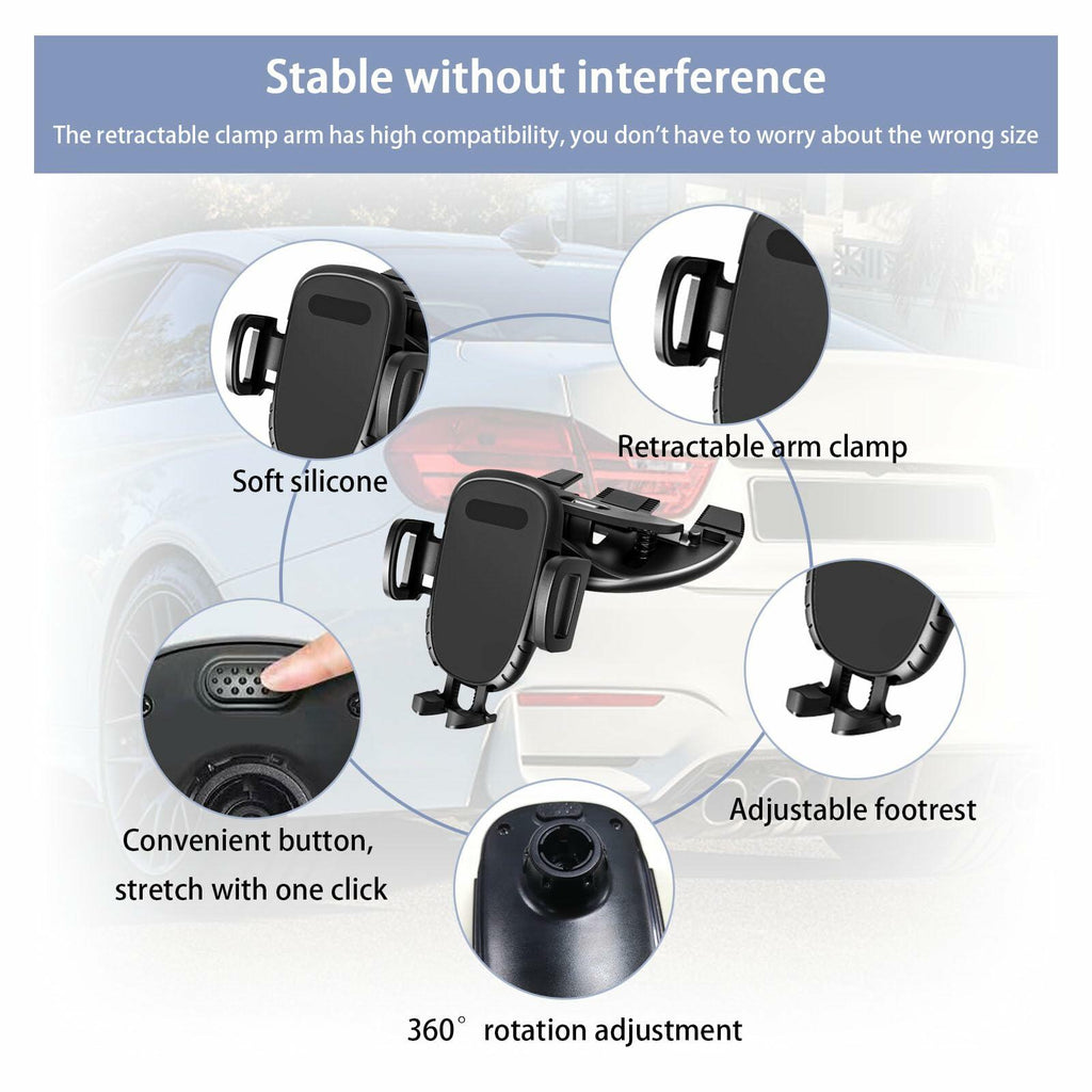 Augeny Car Phone Holder CD Slot 360° Rotatable Universal Black