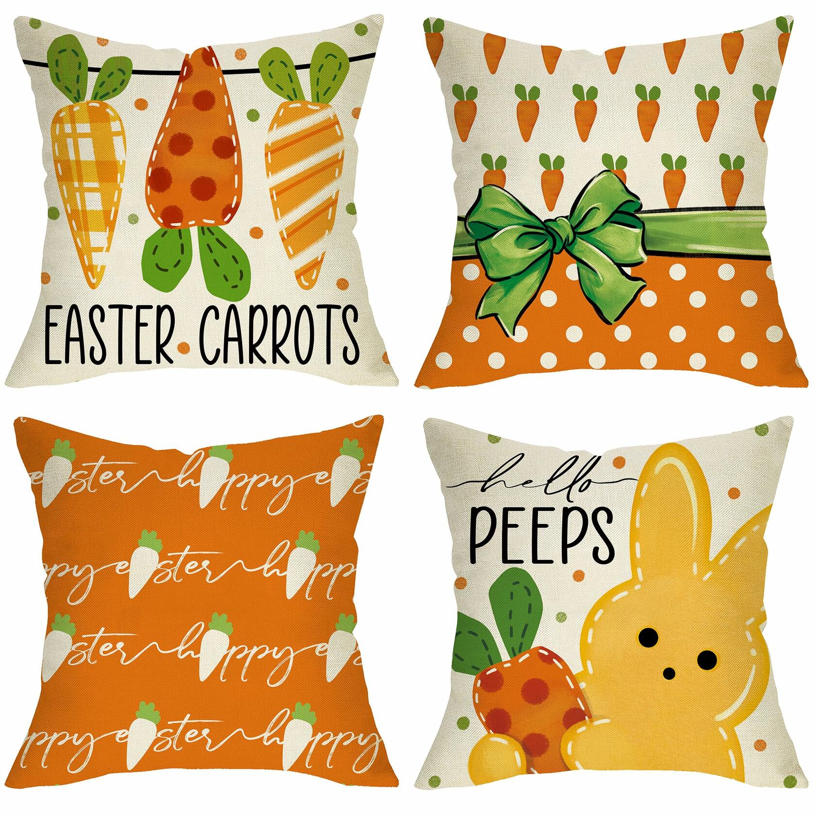Fjfz Easter Gnome Throw Pillow Covers 18x18 Set of 4 Orange Bunny Carrot