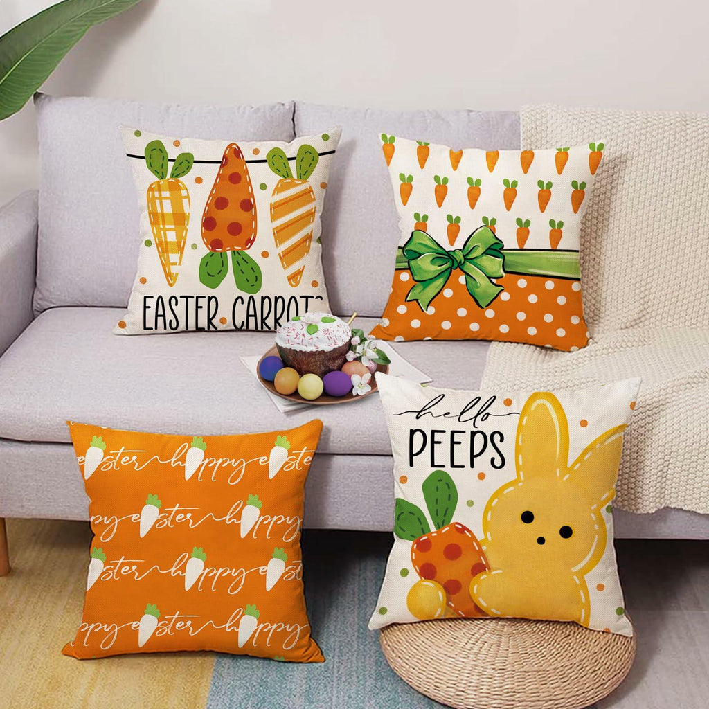 Fjfz Easter Gnome Throw Pillow Covers 18x18 Set of 4 Orange Bunny Carrot