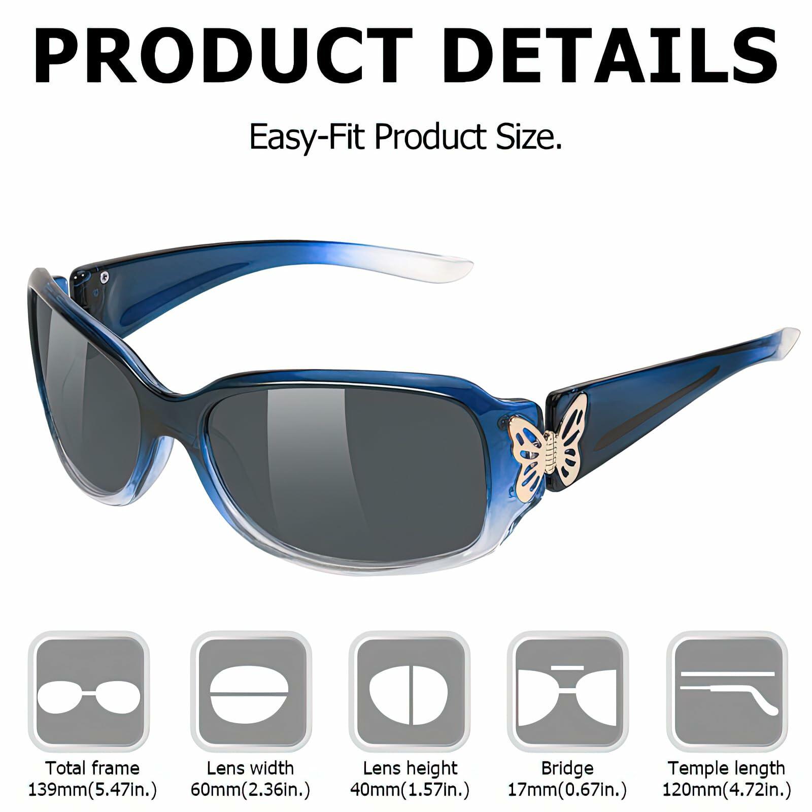 TJUTR Polarized Women's Wrap Around Butterfly Sunglasses UV400 Protection