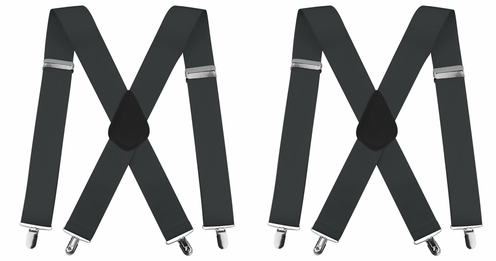 2Pack X-Back Suspenders Men Women 2in Wide Heavy Elastic 5 Clips Brown