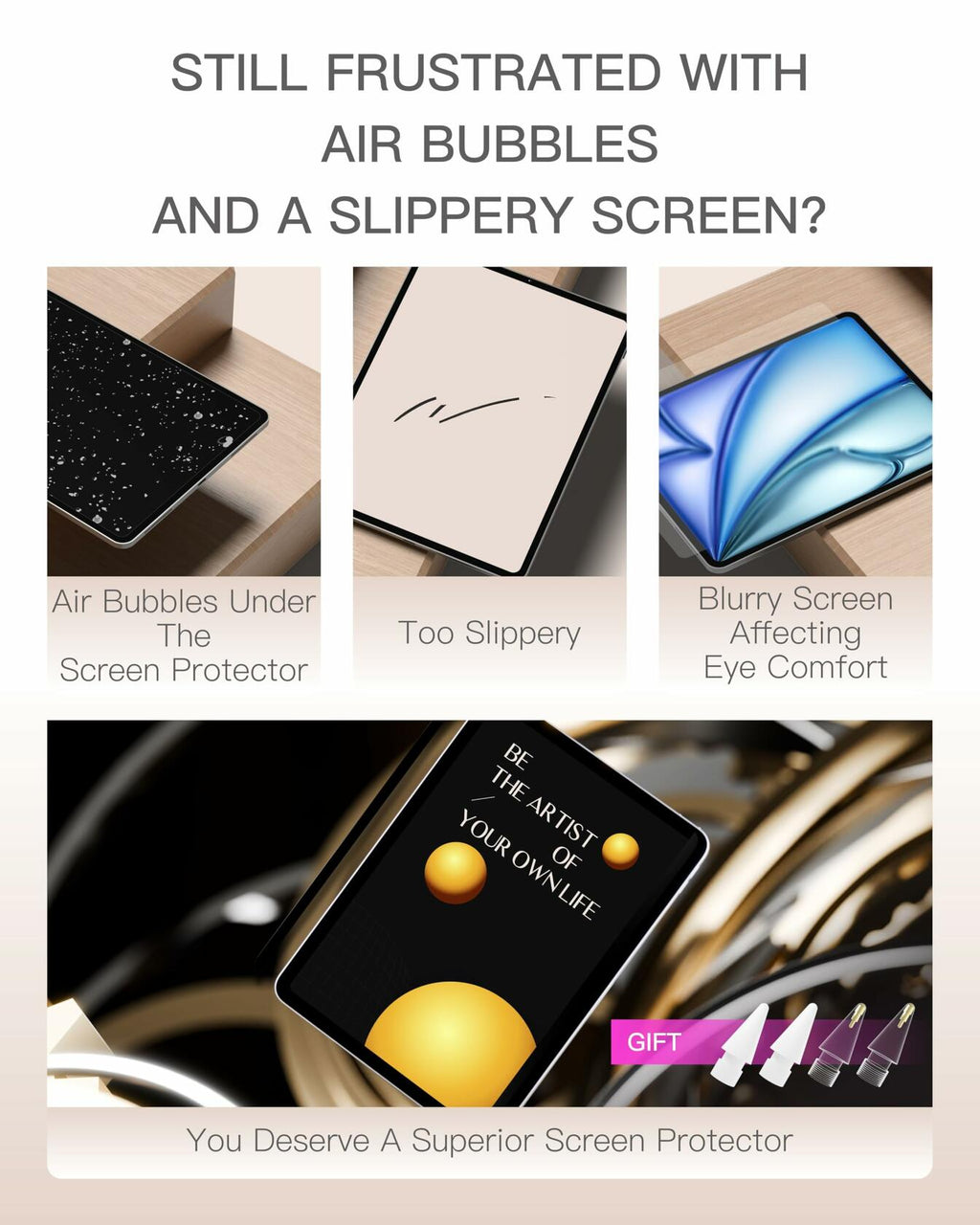 YEBOS Magnetic Paper-Feel Screen Protector for iPad Pro 13 2024 Black