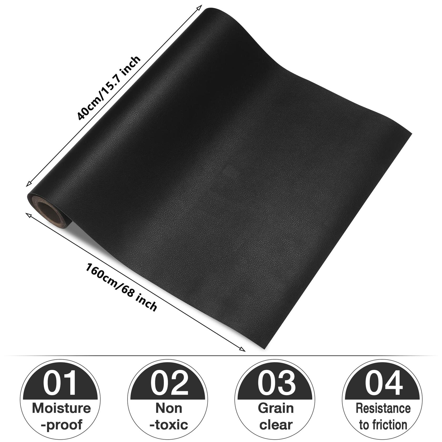 Cahomo Leather Repair Patch 15.7x63in Roll Self-Adhesive Black