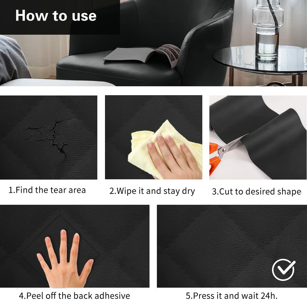 Cahomo Leather Repair Patch 15.7x63in Roll Self-Adhesive Black