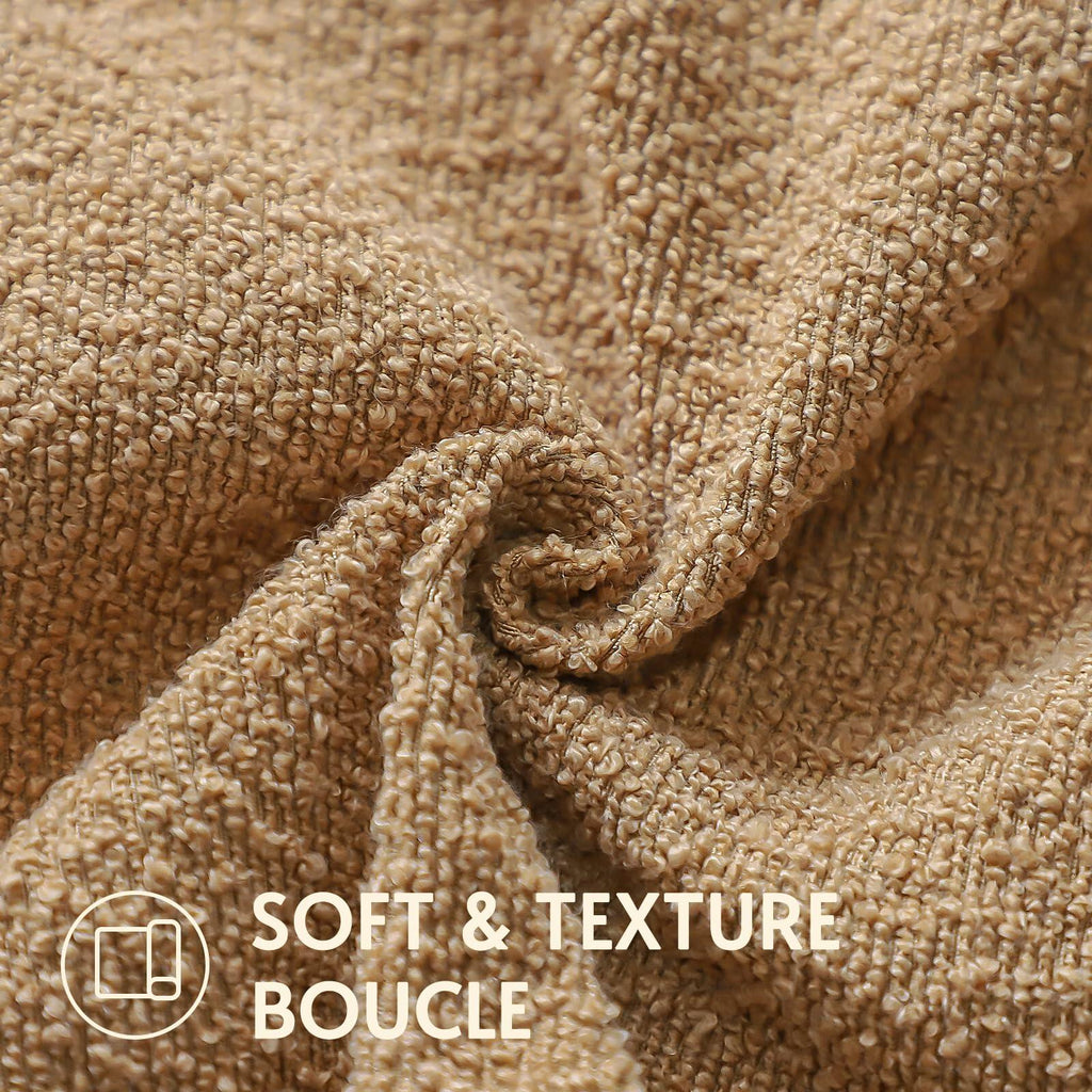 2pc Boucle Throw Pillow Covers 22x22 Light Brown Soft Textured Cushion Case