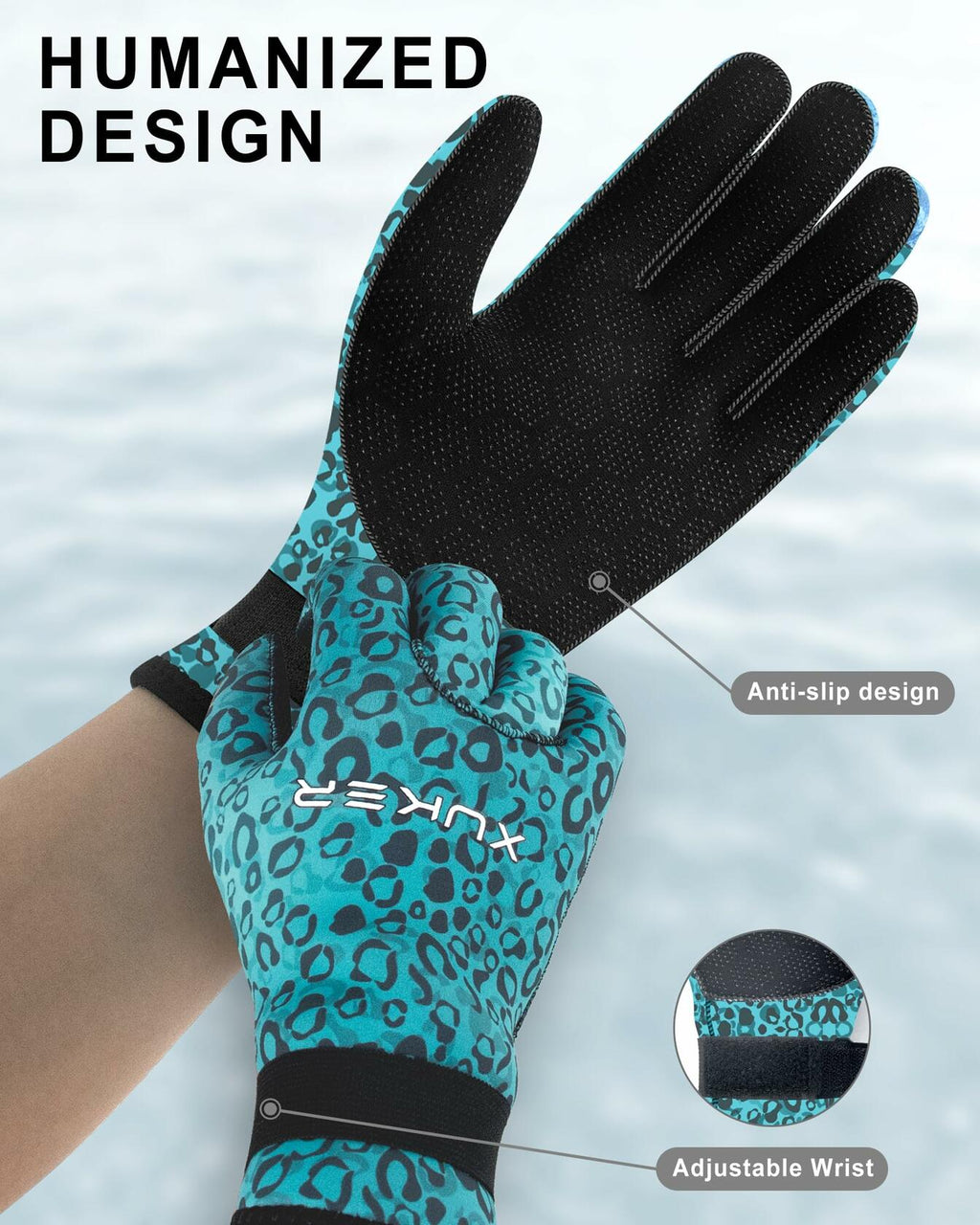 XUKER Neoprene 3mm Five Finger Wetsuit Gloves Camo Green Size M