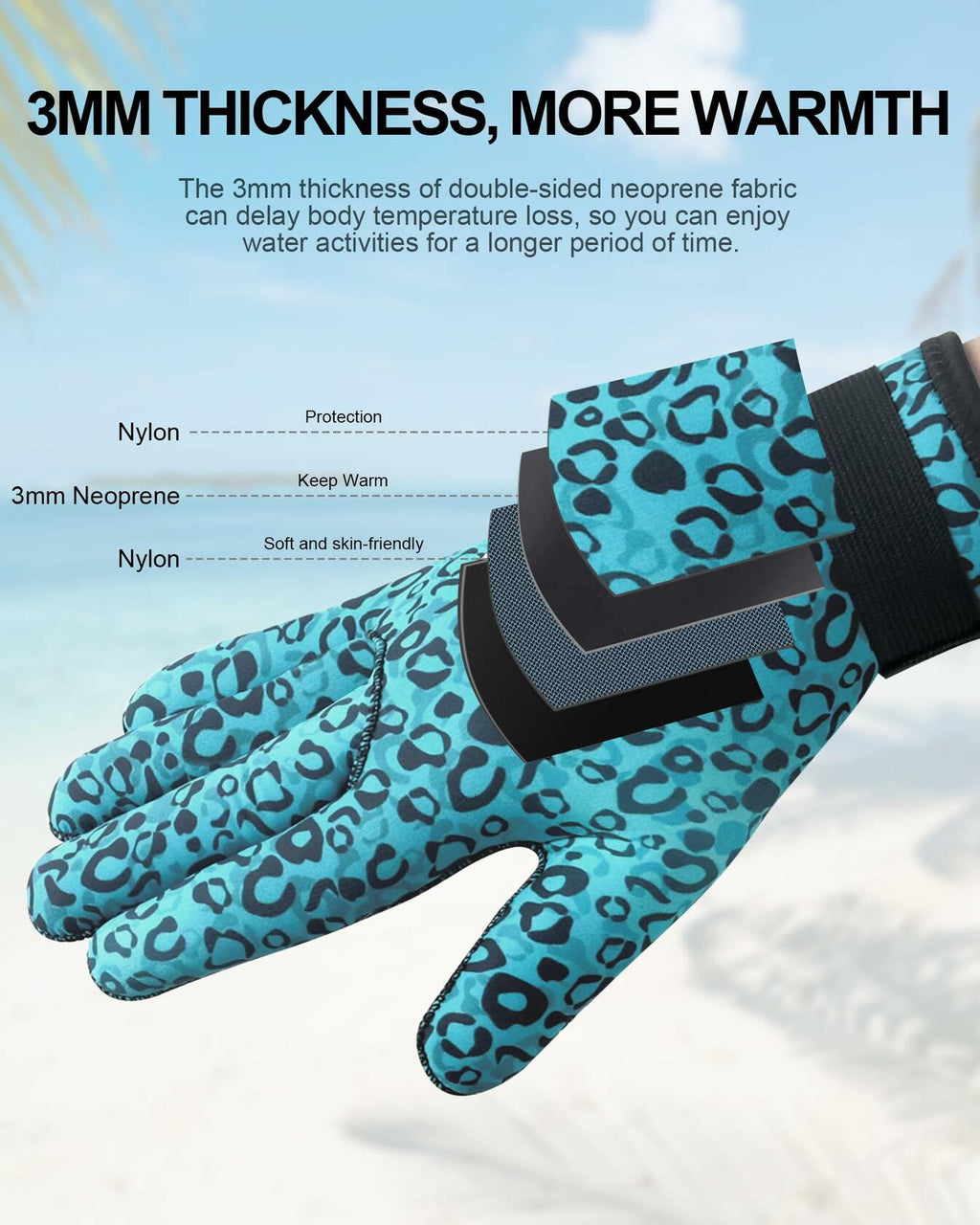 XUKER Neoprene 3mm Five Finger Wetsuit Gloves Camo Green Size M