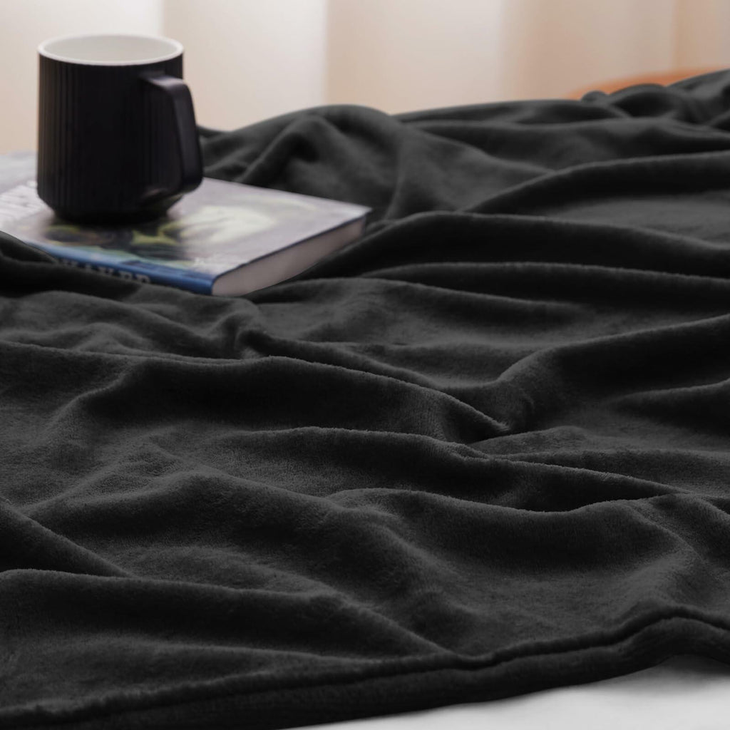 CozyLux Fleece Bed Blanket Twin 60x80 Black 300GSM Soft Plush Microfiber