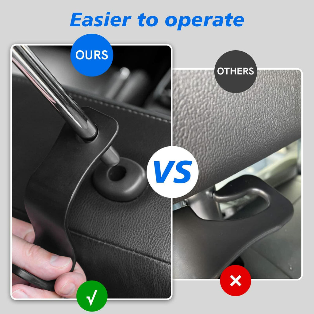 Flymic Car Seat Headrest Hooks 4 Pack Universal Black Durable Organizer