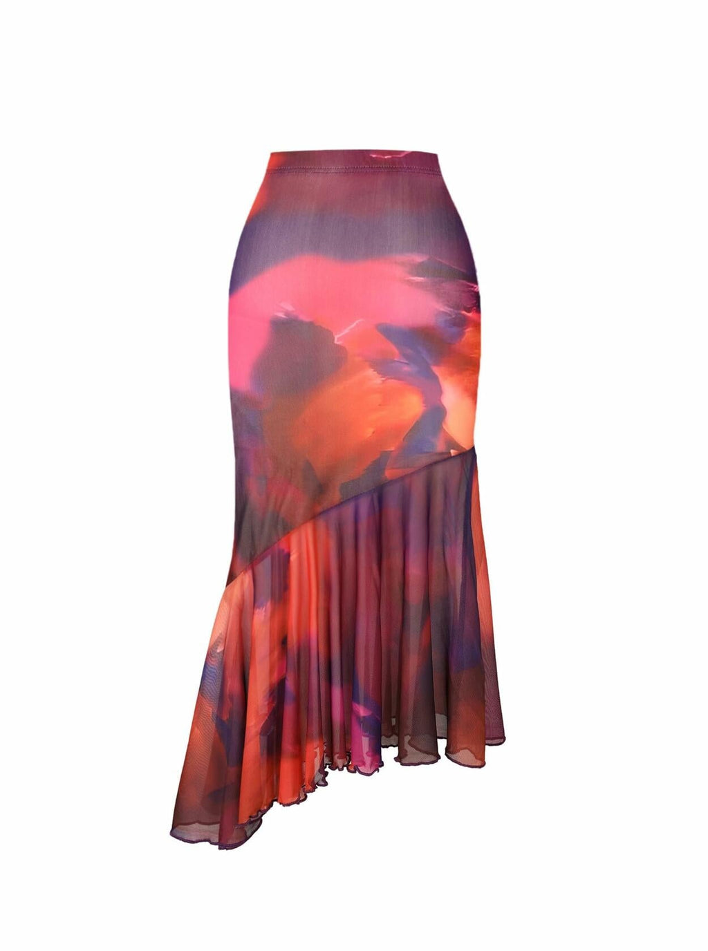 Avanova Women Tie Dye Mesh Ruffle Mermaid Midi Skirt Purple Size M
