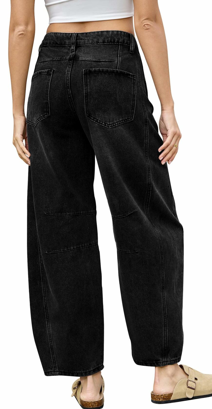 HUNGSON Women's Barrel Wide Leg Mid Rise Baggy Jeans Denim Ankle Pants Size 2
