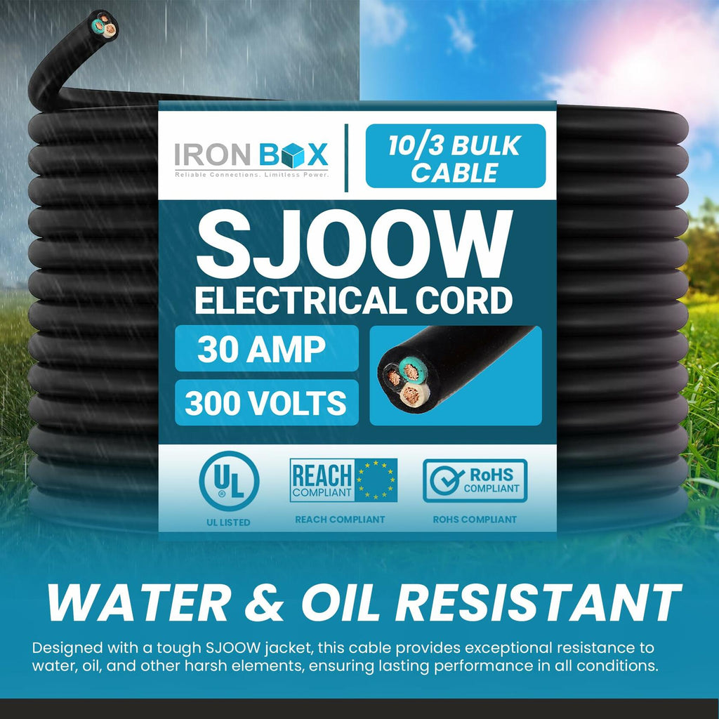 10/3 Bulk Cable 50ft SJOOW Jacket 30A 3 Wire 300V Water Oil Resistant