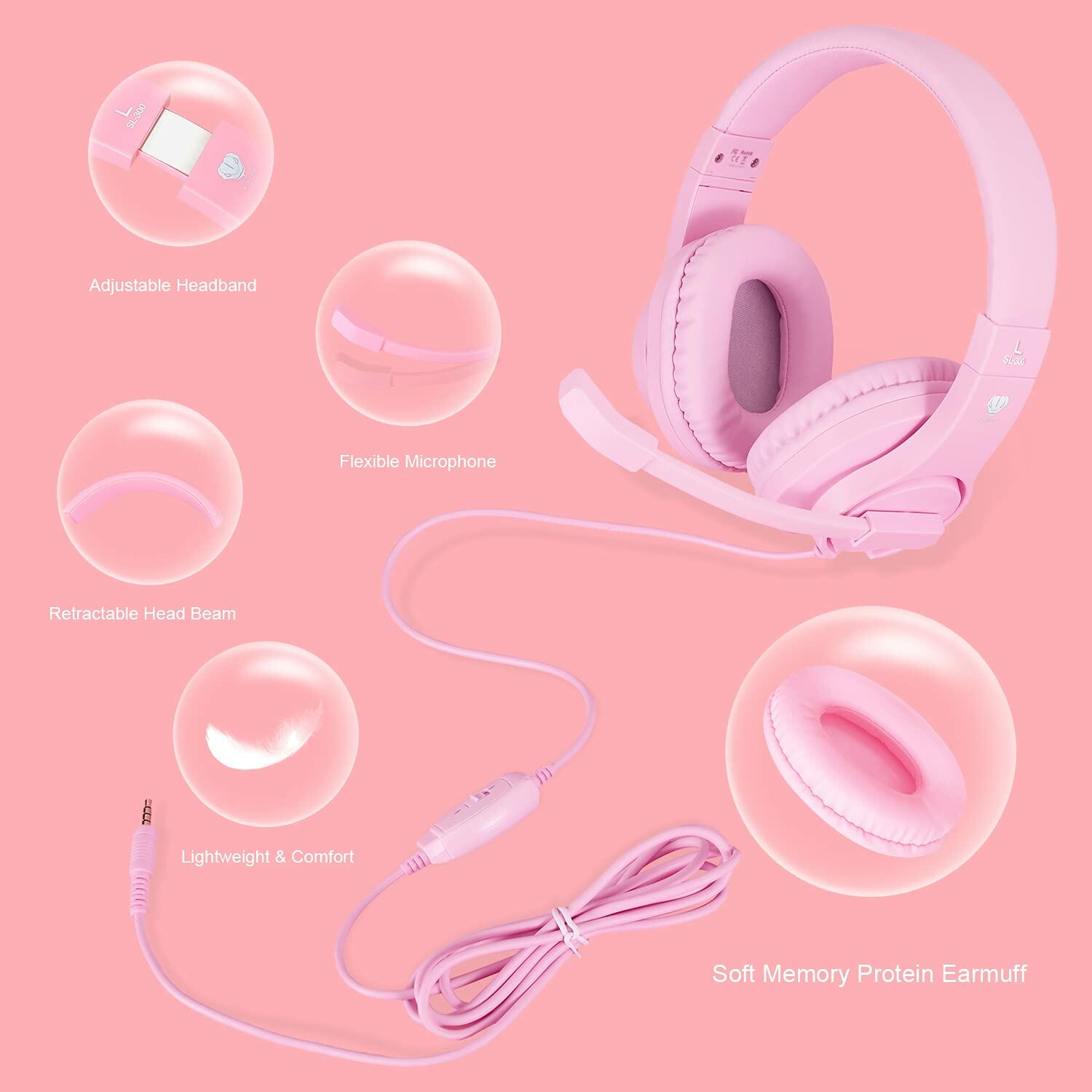 Gaming Headset Wired Mic Pink for PS5 PS4 Xbox PC Nintendo Switch
