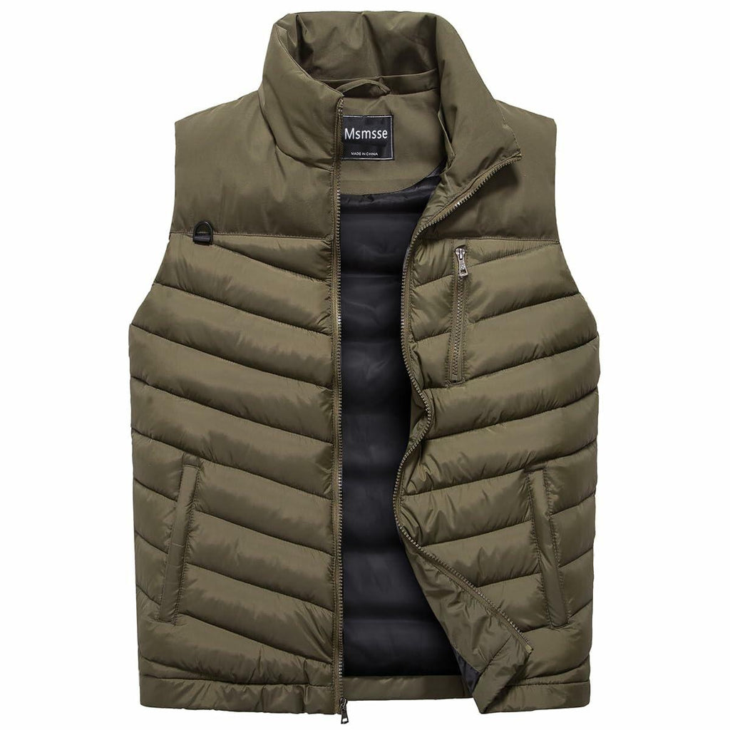 Men's Winter Puffer Quilted Vest Multi Pockets Sleeveless Army Green Size S