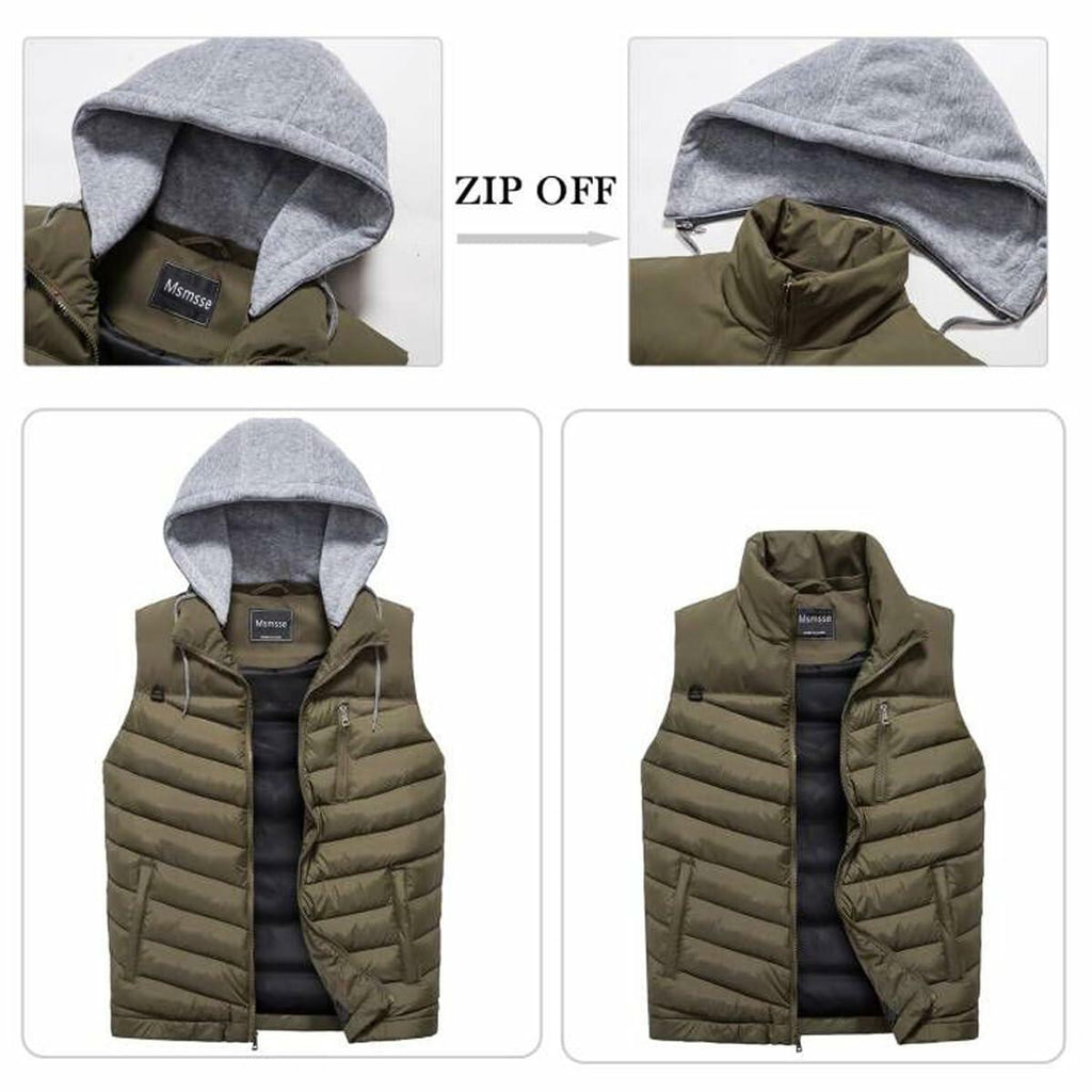 Men's Winter Puffer Quilted Vest Multi Pockets Sleeveless Army Green Size S